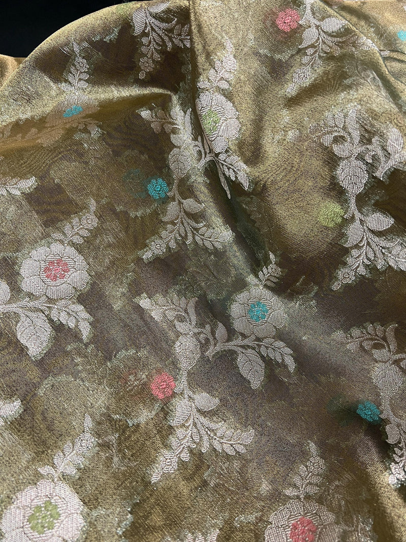 Statement Handmade Green Color Banarasi Organza Tissue Silk Saree with Meenakari - Kaash