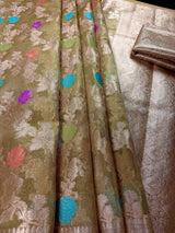 Olive Gold Green Banarasi saree in banarasi organza tissue silk with meenakari jaal pattern on organza tissue — Kaash Collection