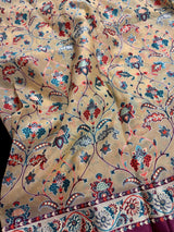 Statement Handmade Pastel Beige Color Soft Organza Tissue Silk Saree with Floral Prints - Kaash