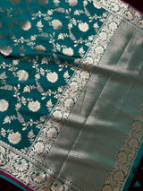 Statement Handmade Pine Green Color Semi Katan Banarasi Silk Saree - Kaash