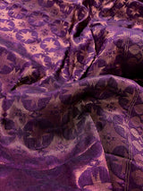 Statement Handmade Purple Color Handloom Bengal Linen Saree with Red Borders and Cooper Zari Weaving | Linen Saree | Handwoven Sarees - Kaash