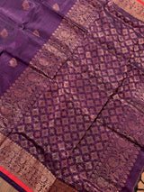 Statement Handmade Purple Color Handloom Bengal Linen Saree with Red Borders and Cooper Zari Weaving | Linen Saree | Handwoven Sarees - Kaash