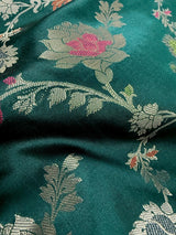 Rama Green Banarasi Semi Katan saree in banarasi semi katan silk with meenakari with muted gold zari floral jaal — Kaash Collection