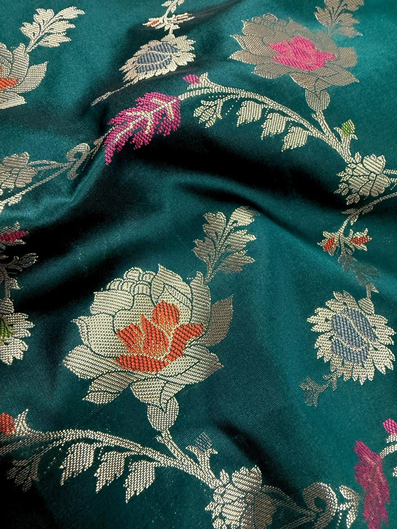 Rama Green Banarasi Semi Katan Saree | Kaash Collection