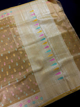 Yellow Gold Banarasi saree in banarasi tissue silk with meenakari with temple-style border — Kaash Collection