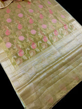 Statement Handmade Yellow Gold Color Banarasi Tissue Silk Saree with Meenakari Floral Jaal Weave - Kaash