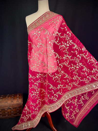 Hot Pink soft organza silk dupatta with muted gold zari, embroidery & sequins — Kaash Collection
