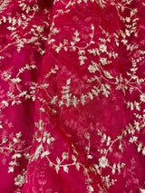 Hot Pink soft organza silk dupatta with muted gold zari, embroidery & sequin — Kaash Collection