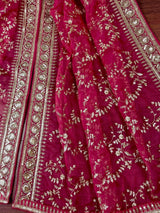 Hot Pink soft organza silk dupatta with muted gold zari, embroidery & sequin — Kaash Collection