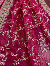 Hot Pink soft organza silk dupatta with muted gold zari, embroidery & sequin — Kaash Collection