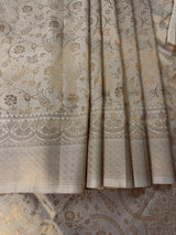 Statement Ivory Color Saree with Muted Gold Zari Weave - Kaash