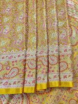 Lime Yellow Banarasi saree in pure banarasi tanchoi with pure banarasi tanchoi with jamawar handweaving — Kaash Collection