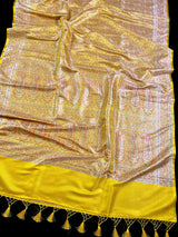 Lime Yellow Banarasi saree in pure banarasi tanchoi with pure banarasi tanchoi with jamawar handweaving — Kaash Collection