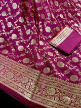 Statement Magenta Muave Color Banarasi Silk Saree with Floral Jaal Weave - Kaash