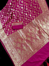 Statement Magenta Muave Color Banarasi Silk Saree with Floral Jaal Weave - Kaash