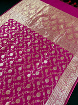 Statement Magenta Muave Color Banarasi Silk Saree with Floral Jaal Weave - Kaash