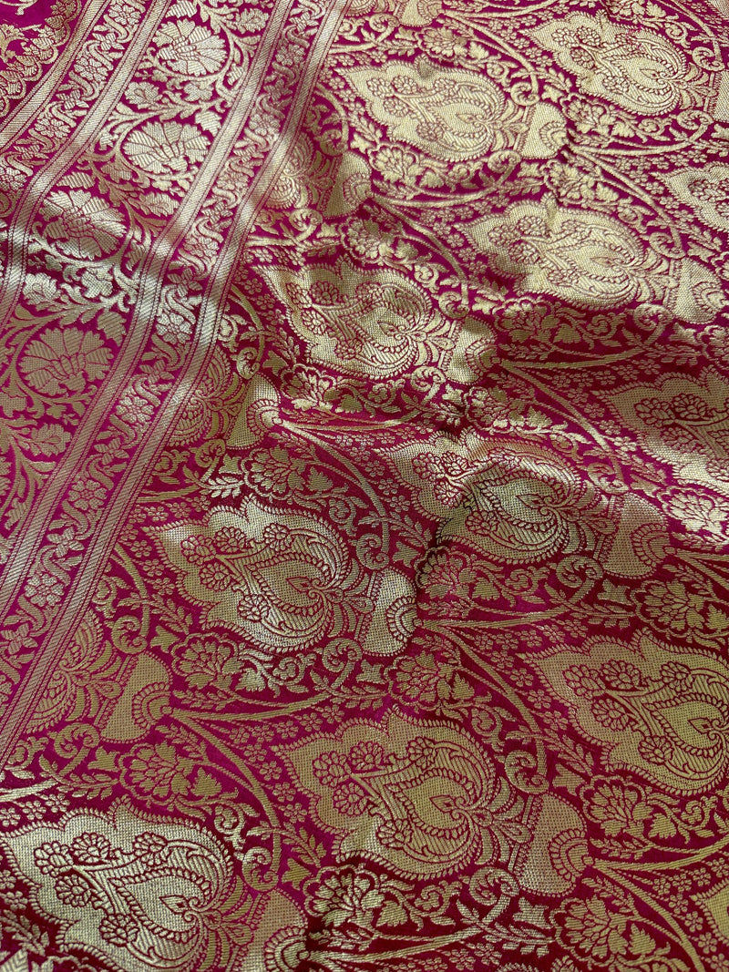 Statement Magenta Muave Color Banarasi Silk Saree with Floral Jaal Weave - Kaash