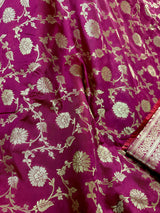 Statement Magenta Muave Color Banarasi Silk Saree with Floral Jaal Weave - Kaash