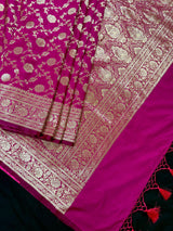 Statement Magenta Muave Color Banarasi Silk Saree with Floral Jaal Weave - Kaash