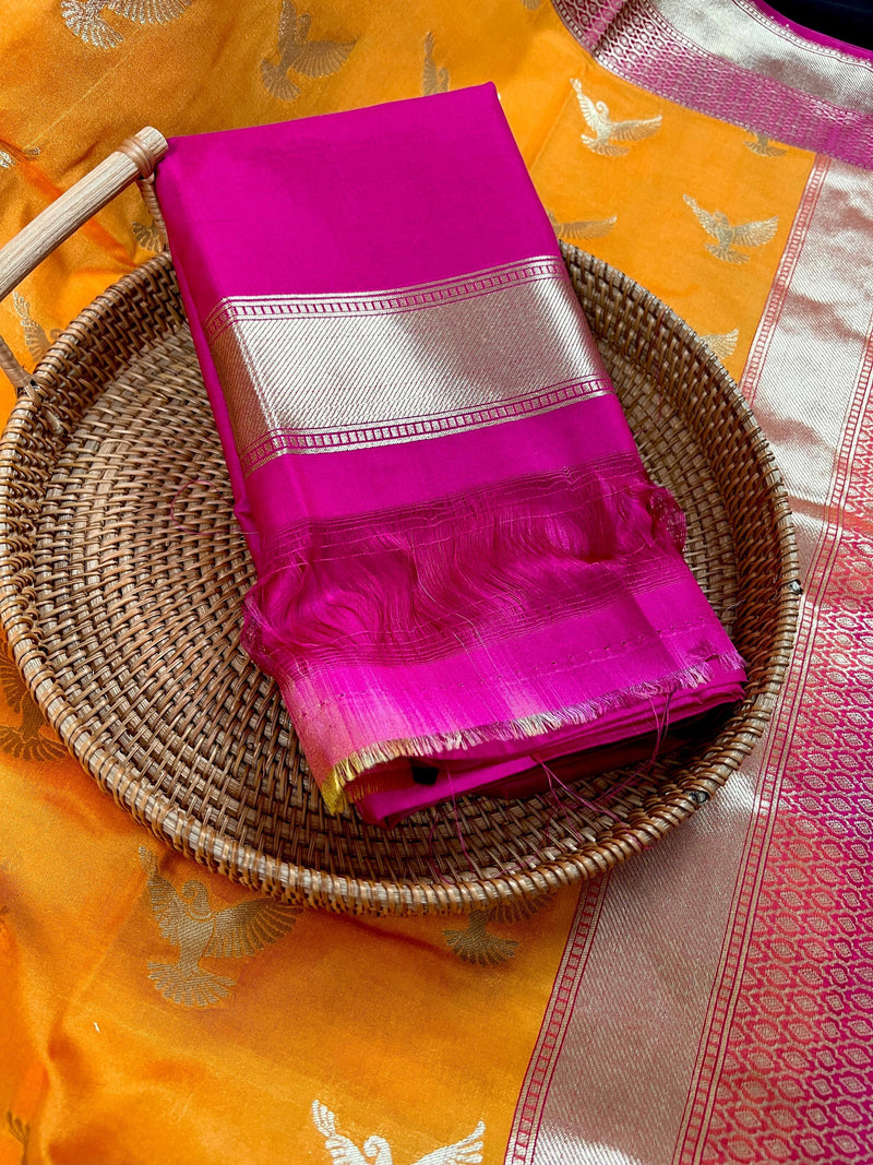Statement Mango Yellow Soft Banarasi Silk Handloom Saree with Flying Parrot Motifs - Kaash