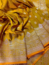 Statement Mehendi Green Banarasi Mashru Silk Saree with Muted Gold Zari Weave - Kaash