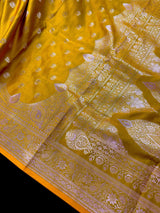 Statement Mehendi Green Banarasi Mashru Silk Saree with Muted Gold Zari Weave - Kaash