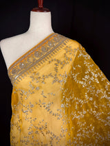 Mustard Yellow soft organza silk dupatta with muted gold zari, embroidery & sequin — Kaash Collection