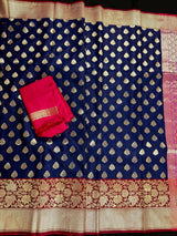 Statement Navy Blue Soft Banarasi Silk Handloom Saree - Banarasi Silk Wedding Sarees - Kaash