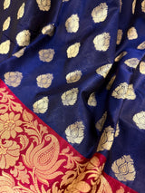 Statement Navy Blue Soft Banarasi Silk Handloom Saree - Banarasi Silk Wedding Sarees - Kaash