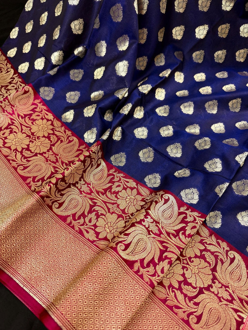 Statement Navy Blue Soft Banarasi Silk Handloom Saree - Banarasi Silk Wedding Sarees - Kaash