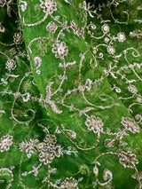 Parrot Green soft organza silk dupatta with muted gold zari, embroidery & sequin jaal — Kaash Collection