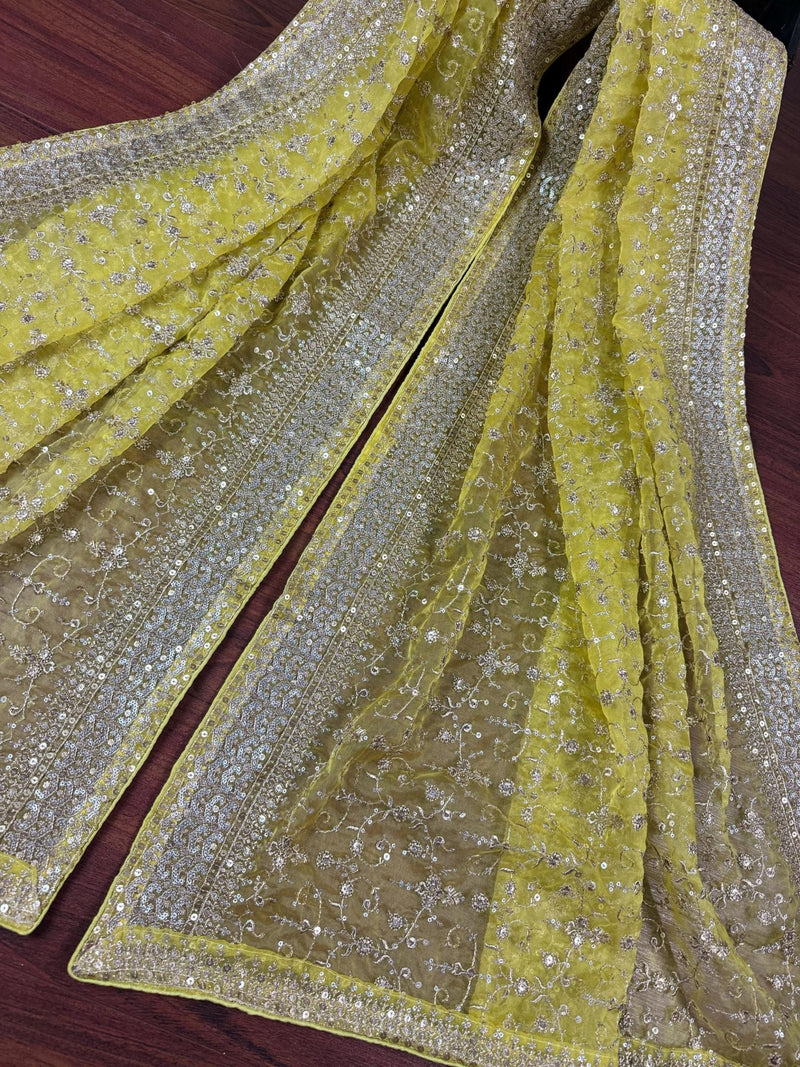 Pastel Mehandi Green soft organza silk dupatta with zari, embroidery & sequin — Kaash Collection