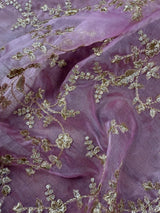 Pastel Onion Lavender soft organza silk dupatta with muted gold zari, embroidery & sequin — Kaash Collection