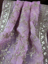 Pastel Onion Lavender soft organza silk dupatta with muted gold zari, embroidery & sequin — Kaash Collection