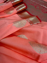 Statement Peach Banarasi Semi Katan Silk Saree - Kaash