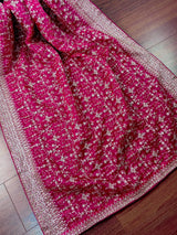 Pink soft organza silk dupatta with muted gold zari, embroidery & sequin jaal — Kaash Collection