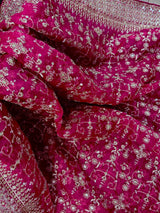 Pink soft organza silk dupatta with muted gold zari, embroidery & sequin jaal — Kaash Collection
