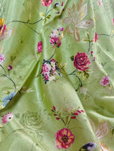 Pista Green Butter Soft Viscose Silk saree in butter soft viscose silk with floral digital print with wine pallu — Kaash Collection
