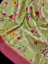 Statement Pista Green Color Saree in Butter Soft Viscose Silk with Floral Digital Print with Weaving - Kaash