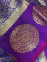 Statement Purple Banarasi Brocade Silk Saree - Floral Jaal Weave in Muted Gold Zari - Kaash