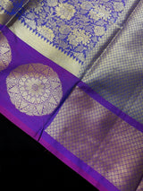 Statement Purple Banarasi Brocade Silk Saree - Floral Jaal Weave in Muted Gold Zari - Kaash
