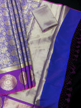 Statement Purple Banarasi Brocade Silk Saree - Floral Jaal Weave in Muted Gold Zari - Kaash