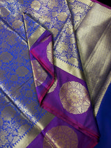 Statement Purple Banarasi Brocade Silk Saree - Floral Jaal Weave in Muted Gold Zari - Kaash