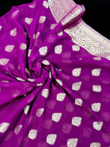 Statement Purple Color Banarasi Semi Chiffon Georgette Silk Saree with Muted Gold Sliver Zari Weave - Kaash