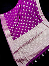 Statement Purple Color Banarasi Semi Chiffon Georgette Silk Saree with Muted Gold Sliver Zari Weave - Kaash