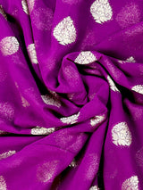 Statement Purple Color Banarasi Semi Chiffon Georgette Silk Saree with Muted Gold Sliver Zari Weave - Kaash
