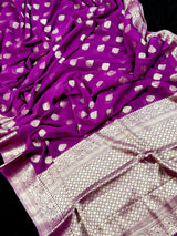 Statement Purple Color Banarasi Semi Chiffon Georgette Silk Saree with Muted Gold Sliver Zari Weave - Kaash