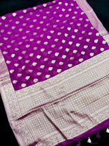 Statement Purple Color Banarasi Semi Chiffon Georgette Silk Saree with Muted Gold Sliver Zari Weave - Kaash