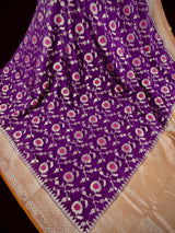 Purple with Mustard Yellow Banarasi saree in banarasi semi silk with meenakari floral jaal with mustard border — Kaash Collection