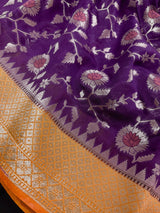 Purple with Mustard Yellow Banarasi saree in banarasi semi silk with meenakari floral jaal with mustard border — Kaash Collection